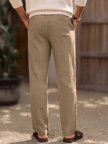 Manfinity RebelGame Men Solid Drawstring Waist Trousers - Mocha Brown - View 3