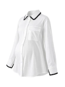 Momance Maternity Fashion Shell Embroidered Button Shirt, Minimalist Daily Wear Fall - White - View 11