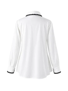 Momance Maternity Fashion Shell Embroidered Button Shirt, Minimalist Daily Wear Fall - White - View 6