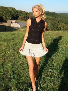 Sydney Algeri Rompi Wanita Elegan Gaya Vintage Preppy Bisnis Minimalis dengan Desain Kancing - Hitam - View 5