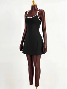 Zolique Women's Colorblock Casual Daily Tennis Dress - Black - View 8