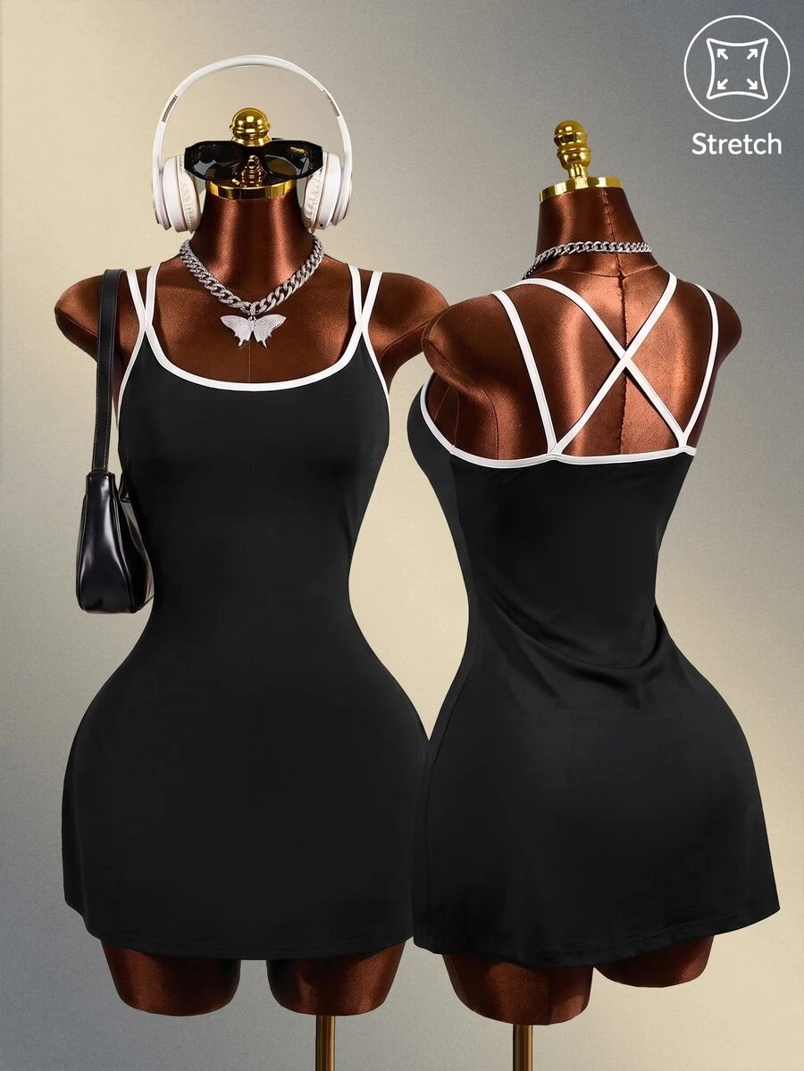 Zolique Women's Colorblock Casual Daily Tennis Dress - Black - View 1