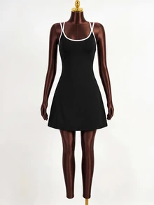 Zolique Women's Colorblock Casual Daily Tennis Dress - Black - View 7