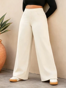 CurvyTilda Plus Size Soft Medium Wash Stretch Denim Jeans - Beige - View 3