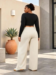 CurvyTilda Plus Size Soft Medium Wash Stretch Denim Jeans - Beige - View 4