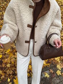 Livesso Women's Beige Polka Dot Turn-Collar Zip-Up Long Sleeve Slim Fit Pocket Decor Short Casual Regular Jacket, Fall/ Everyday Travel Thanksgiving Going Out Winter - White - View 1
