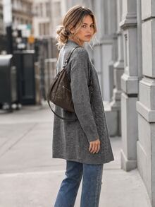 Elafinee Slouchy V-Neck Front Cable Knit Textured Drop Shoulder Long Sleeve Ribbed Cuff Hem Loose Fit Women's Cardigan Travel Gray Fall Casual - Grey - View 2