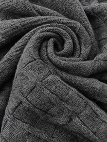 Elafinee Slouchy V-Neck Front Cable Knit Textured Drop Shoulder Long Sleeve Ribbed Cuff Hem Loose Fit Women's Cardigan Travel Gray Fall Casual - Grey - View 4