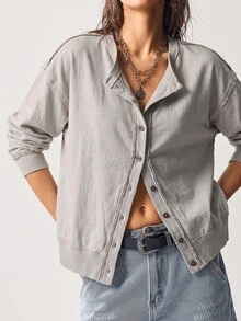 Bohemela Casual Solid Color Knit Loose Washed Women's Top Jacket - White - View 4