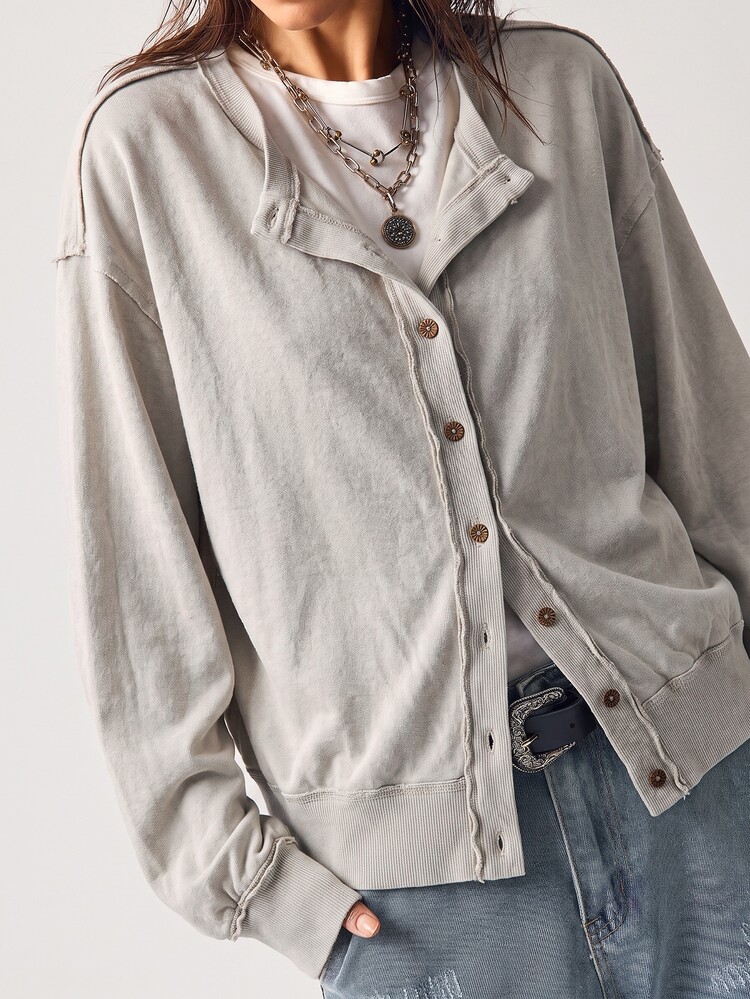 Bohemela Casual Solid Color Knit Loose Washed Women's Top Jacket - White - View 8