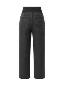 SHEIN Maternity Colorblock Casual Everyday Denim Jeans - Black - View 6