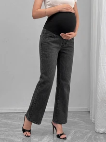 SHEIN Maternity Colorblock Casual Everyday Denim Jeans - Black - View 1