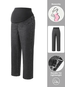 SHEIN Maternity Colorblock Casual Everyday Denim Jeans - Black - View 5