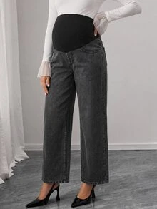 SHEIN Maternity Colorblock Casual Everyday Denim Jeans - Black - View 2
