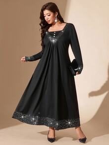 Comfylo Plus Size Elegant Party Night Cocktail Formal Evening Foil Patchwork Dress Autumn Black Fall - Black - View 8
