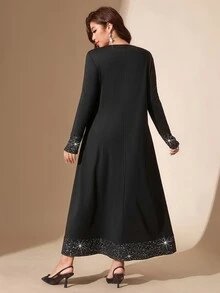 Comfylo Plus Size Elegant Party Night Cocktail Formal Evening Foil Patchwork Dress Autumn Black Fall - Black - View 5