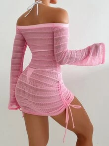 SHEIN Swim 女士休闲半透明罩衫（配领带）夏季 - 粉色 - 查看 2