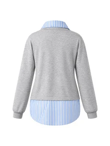 Momance Maternity Sweatshirt, 2 In 1 Patchwork Maternity Top, Loose Slouchy Pregnancy Top, Slimming Versatile Casual Long Sleeve - Light Grey - View 6