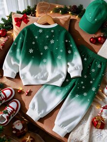 Boys' Christmas Sweatshirt Set With Snowflake, Deer, Letter, Gift Box And Other Christmas Elements, Digital Print Top And Digital Print Pants, Suitable For Indoor And Outdoor Christmas Occasions - Multicolor - View 2