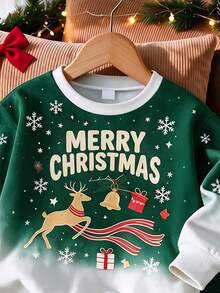 Boys' Christmas Sweatshirt Set With Snowflake, Deer, Letter, Gift Box And Other Christmas Elements, Digital Print Top And Digital Print Pants, Suitable For Indoor And Outdoor Christmas Occasions - Multicolor - View 8