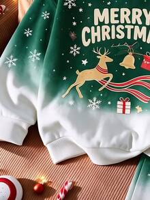 Boys' Christmas Sweatshirt Set With Snowflake, Deer, Letter, Gift Box And Other Christmas Elements, Digital Print Top And Digital Print Pants, Suitable For Indoor And Outdoor Christmas Occasions - Multicolor - View 5