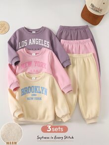 Cozy Pixies Kids Young Girl Young Girl Pattern Soft Crew Neck Long Sleeve Pullover Sweatshirt Elastic Long Autumn Winter Pants 6pcs - Set Versatile Comfortable - Multicolor - View 7