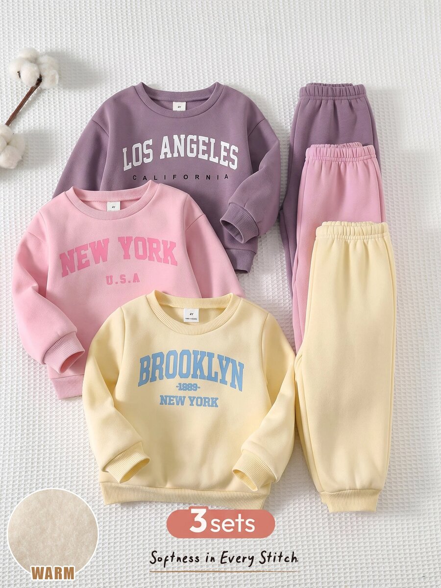 Cozy Pixies Kids Young Girl Young Girl Pattern Soft Crew Neck Long Sleeve Pullover Sweatshirt Elastic Long Autumn Winter Pants 6pcs - Set Versatile Comfortable - Multicolor - View 1