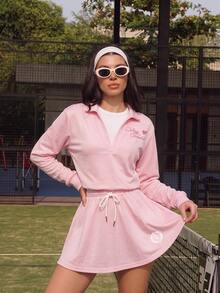 SHEIN Pink Women's Letter Print Sporty 2 Pieces Set Tennis Fall Casual Modest - Pink - View 1
