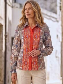 Hansera Floral Pattern Long Sleeve Single-Breasted Casual Shirt For Middle-Aged And Elderly Women - Multicolor - View 1