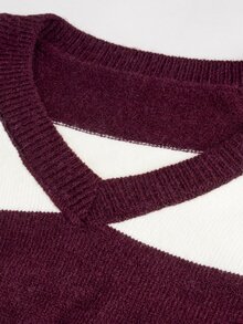 Momance Maternity Sweater Loose Fit V-Neck Striped Contrast Color Chest Embroidery Design Casual Everyday Versatile Knit Pullover - Multicolor - View 10