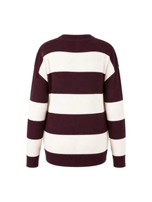 Momance Maternity Sweater Loose Fit V-Neck Striped Contrast Color Chest Embroidery Design Casual Everyday Versatile Knit Pullover - Multicolor - View 6