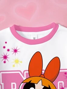 THE POWERPUFF GIRLS X SHEIN Sweatshirt Lengan Panjang Motif Kartun untuk Remaja Perempuan - Putih - View 3