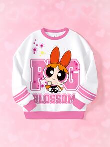 THE POWERPUFF GIRLS X SHEIN Sweatshirt Lengan Panjang Motif Kartun untuk Remaja Perempuan - Putih - View 1