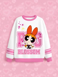 THE POWERPUFF GIRLS X SHEIN Sweatshirt Lengan Panjang Motif Kartun untuk Remaja Perempuan - Putih - View 6