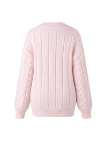 Momance Maternity V-Neck Zen Cable Knit Sweater Winter - Pink - View 8