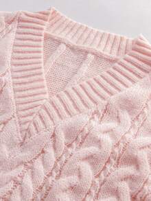 Momance Maternity V-Neck Zen Cable Knit Sweater Winter - Pink - View 13