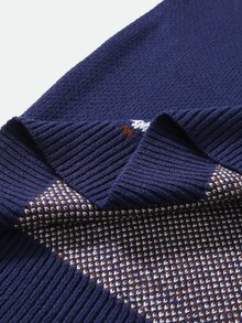 Manfinity Homme 男士秋冬幾何圖案插肩袖長袖休閒毛衣聖誕款 - 藏蓝色 - 查看 6