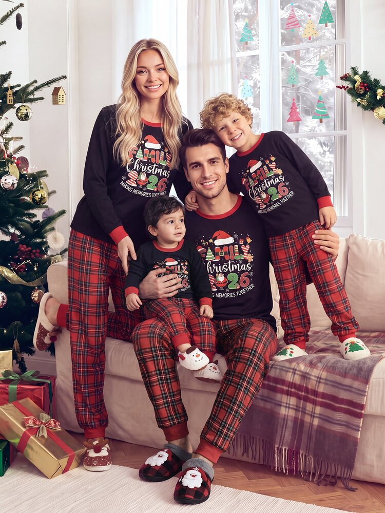Sorvial [Excl, Baby & Kids]Christmas Style Men's Slogan Print Long Sleeve Top And Pants Loungewear Set - Multicolor - View 3