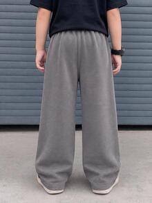 SHEIN 1 Boys Casual Loose Kids Elastic Waist Dark Gray Pants, For Winter, Suitable For School, Suitable For Daily Wear, - Versatile, Simple And Comfortable. - Dark Grey - View 2