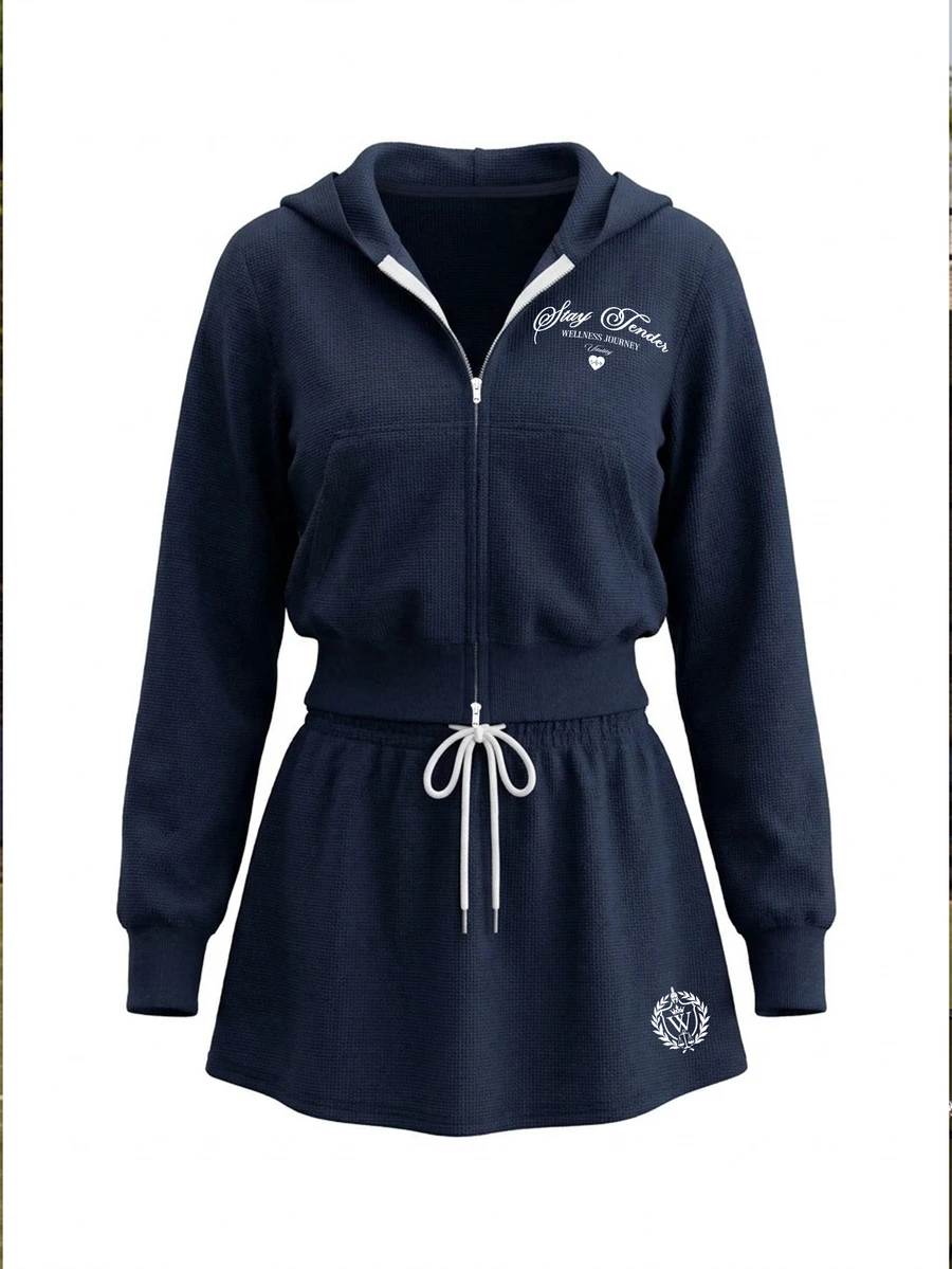 Dewbera Dewbera Navy Blue Women's 2 Pieces Sports Sweatshirt Set Workout Fall Sporty Athleisure - Navy Blue - View 1