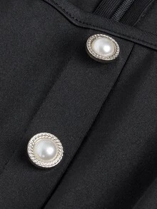 Momance Maternity Dress Elegant Elegant Long Sleeve Square Neck Front Pearl Decoration Button + Faux Pocket Bodycon Fitted Back Slit Dress Fall - Black - View 11