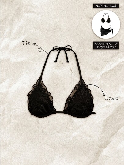 Elavelle Women's Halloween Elegant Lace Halter Bikini Top(Only Top), Summer And Fall Sexy Black Tropical Beach Club Party Vacation