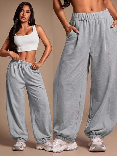 Radiana Women's Autumn/Winter New Casual Street Grey Loose Cuffed Sweatpants, All-Match Versatile, Daily Casual Outing, Shopping, Gathering, Vacation, Beach, Dating, Birthday, Graduation Dress, Island, Old Money Style Clothing, Commuting, Office, Music Festival, House Party, Party,