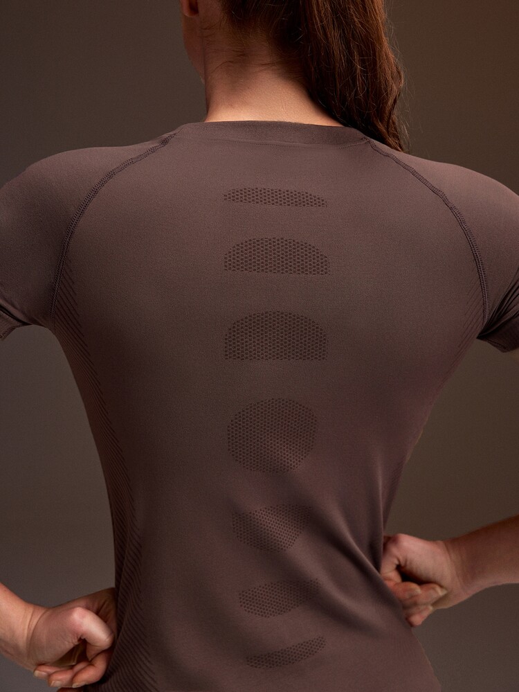 Powerista Women's All Seasons Sports Modest Sporty Athletic Athleisure Seamless Short Sleeve Sport T-Shirt Breathable Fitness Top For Workout And Gym Dark Brown - Brown - View 6