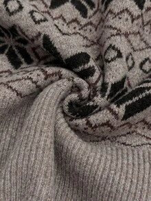 SHEIN LUNE Plus Size Women's Sweater Pullover, Autumn/Winter, Half Turtleneck, Long Sleeve, Tassel Hem, Fair Isle Pattern, Comfortable Casual - Khaki - View 7