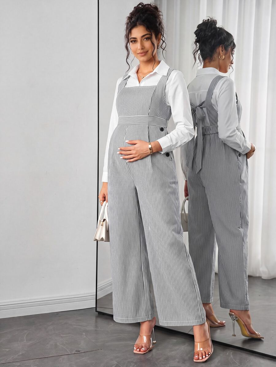 Momance Black & White Striped Square Neck Sleeveless Jumpsuit For Women ...