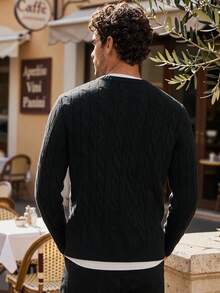 HIMLAND Men Knitted Casual Loose Fit Long Sleeve Sweater, Stylish And Youthful Cable Knit Sweater, Couple Things, For Daily Wear, For Fall Winter, Spring - Black - View 4