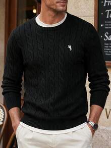 HIMLAND Men Knitted Casual Loose Fit Long Sleeve Sweater, Stylish And Youthful Cable Knit Sweater, Couple Things, For Daily Wear, For Fall Winter, Spring - Black - View 3