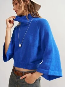 Bohemela Women's Vintage Casual Royal Blue Turtleneck Loose-Fit Knit Pullover Sweater For Fall, Perfect For Vacations, Going Out Travel, And Halloween Outfits - Blue - View 6