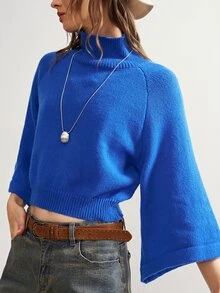 Bohemela Women's Vintage Casual Royal Blue Turtleneck Loose-Fit Knit Pullover Sweater For Fall, Perfect For Vacations, Going Out Travel, And Halloween Outfits - Blue - View 8